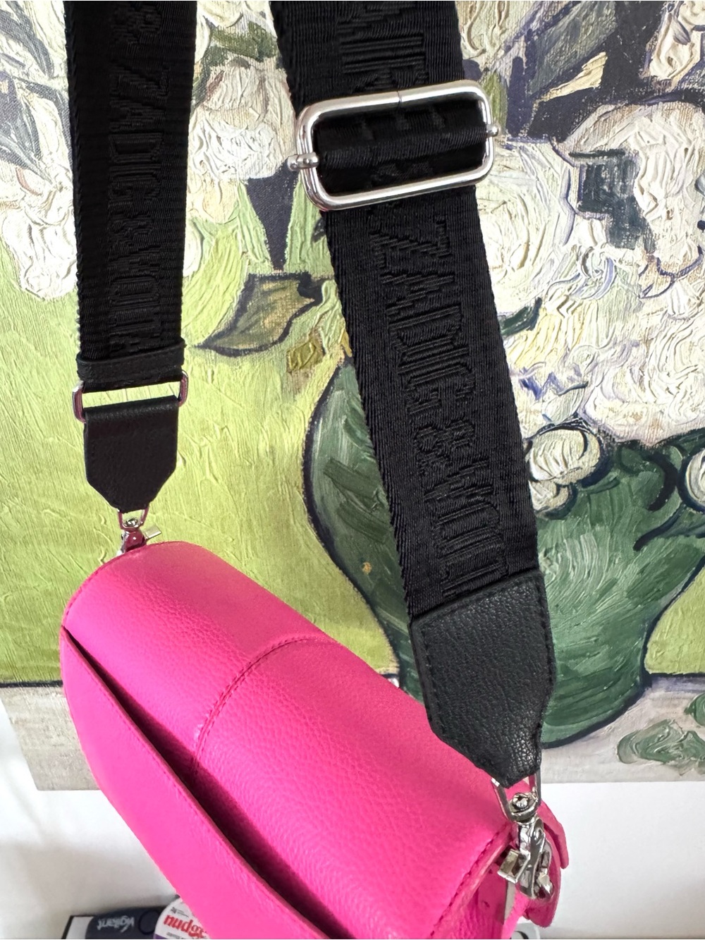 Zadig & Voltaire Hot Pink Leather Crossbody Bag with Crystal Wing Accent - Picture 3 of 9